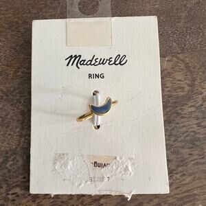 New Madewell Gold Tone Blue Moon Crescent Ring - Size 7